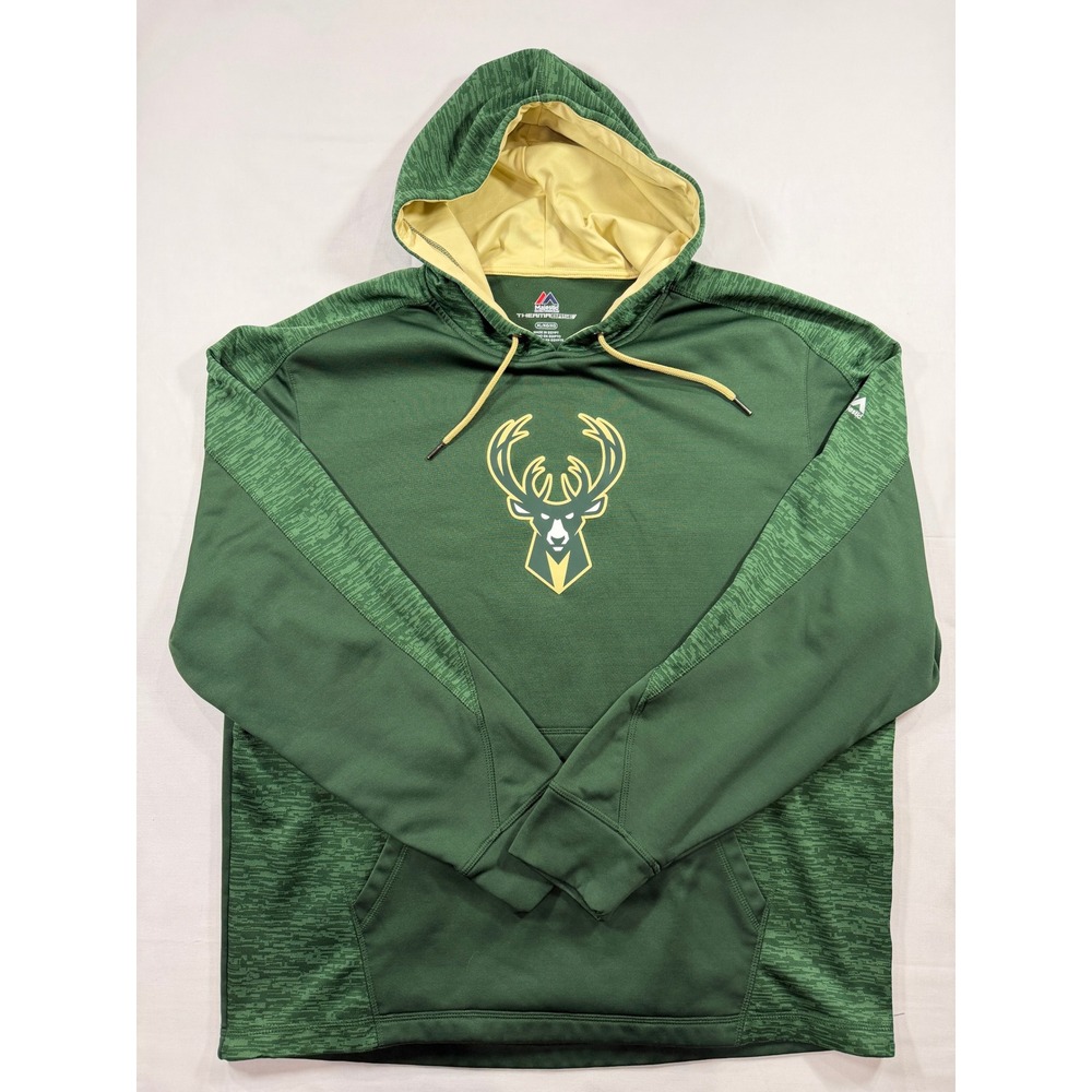 Majestic Milwaukee Bucks Hoodie Mens XL Green NBA Pullover
